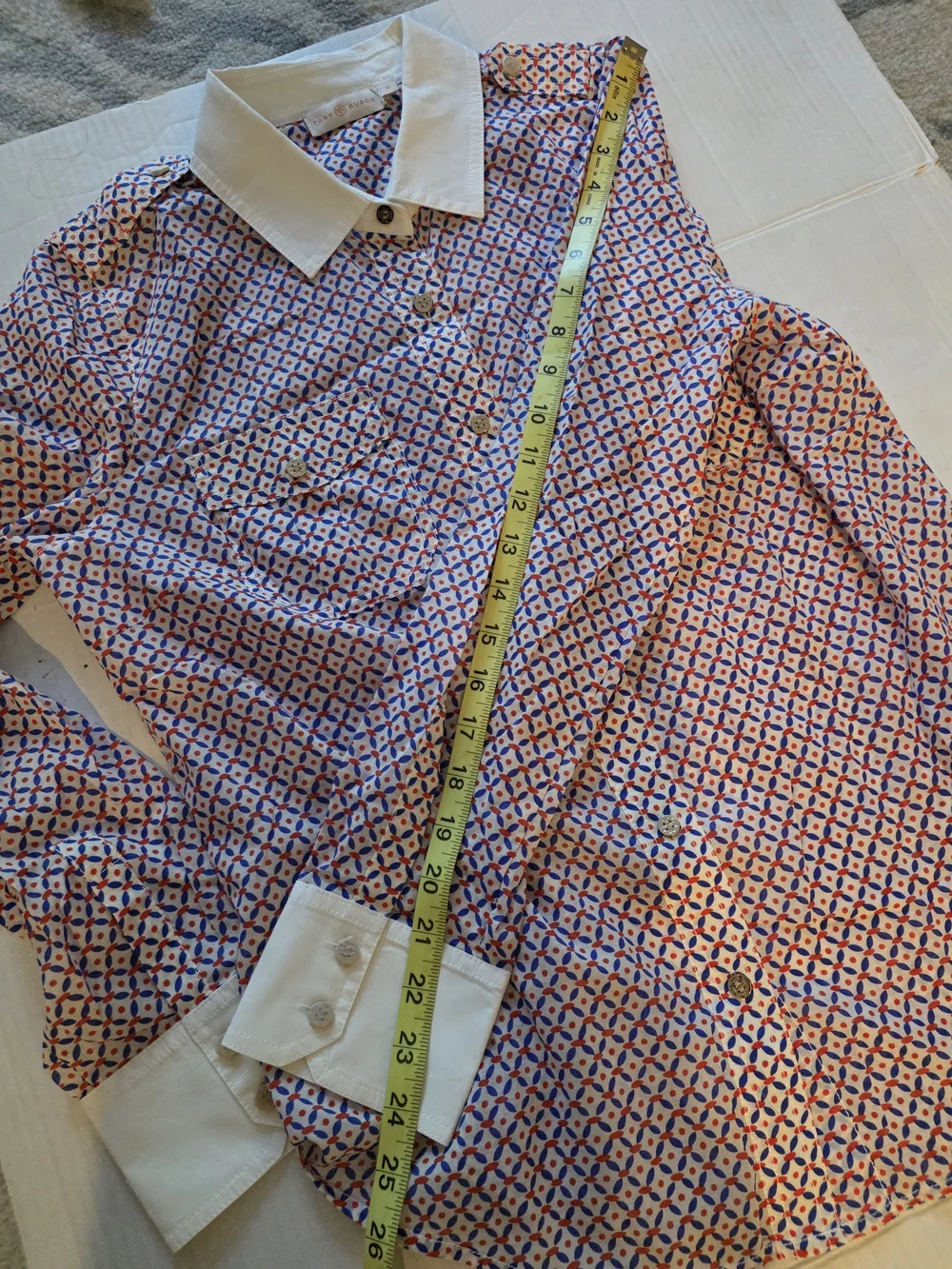 Tory Burch Brigitte Blouse With Geometric Print Size 10.